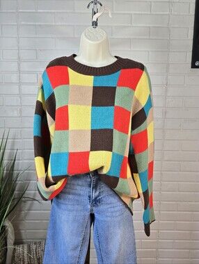 DAVI & DANI Multicolor Checkered Crewneck Sweater Large